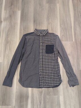 Peregrine | Made In England Patchwork Brushed Cotton Flannel Shirt In Navy